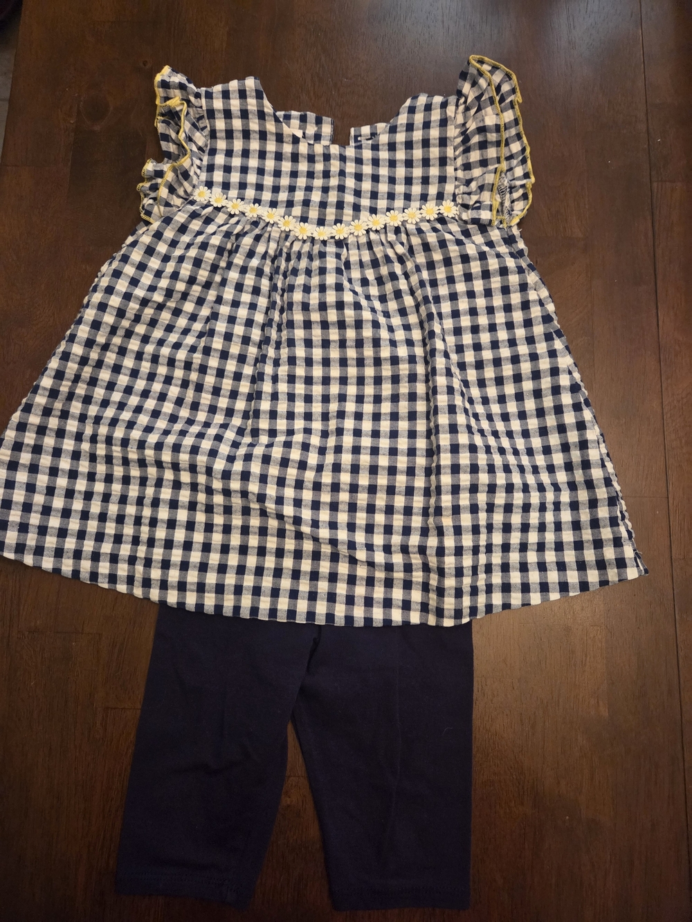 Jessica Ann Navy and White Gingham Top with Yellow Trim and Navy Leggings